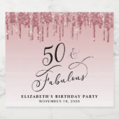 ピンクエレガントローズ金ゴールドグリッター50th誕生日パーティー スパークリングワインラベル (シングルラベル)