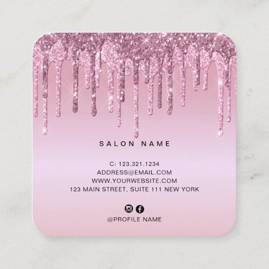 ピンクエレガントローズ金ゴールドグリッター スクエア名刺 (裏面)