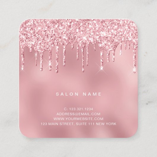 ピンクエレガントローズ金ゴールドグリッター スクエア名刺 (裏面)