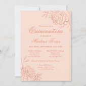 ピンクエレガントローズ金ゴールドスケッチフローラキンセアニェラ 招待状 (正面)