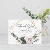 ピンクエレガントローズ金ゴールドフレームフローラブライダルシャワー サンキューカード (スタンド正面)