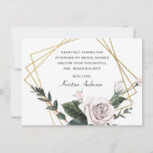 ピンクエレガントローズ金ゴールドフレームフローラブライダルシャワー サンキューカード (裏面)