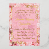 ピンクエレガントローズ金ゴールドフローラキンセアニラ 箔招待状 (正面)