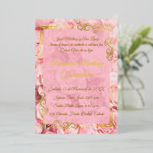ピンクエレガントローズ金ゴールドフローラキンセアニラ 箔招待状 (立ち正面)