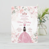 ピンクエレガントローズ金ゴールドフローラプリンセスミスカンス 招待状 (スタンド正面)