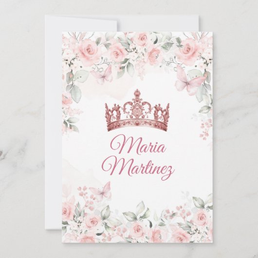 ピンクエレガントローズ金ゴールドフローラプリンセスミスカンス 招待状 (裏面)