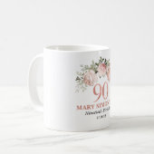 ピンクエレガントローズ金ゴールドフローラ90誕生日 コーヒーマグカップ (正面左)