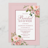 ピンクエレガントローズ金ゴールドブライダルシャワー招待状 招待状 (正面/裏面)