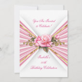 ピンクエレガントローズ金ゴールドホワイトバースデーパーティー 招待状 (正面)