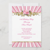 ピンクエレガントローズ金ゴールドホワイトバースデーパーティー 招待状 (裏面)