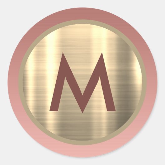 ピンクエレガントローズ金ゴールドモノグラム ラウンドシール (正面)