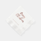 ピンクエレガントローズ金ゴールド台本メリークリスマス 縁ありカクテルナプキン (角)