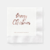 ピンクエレガントローズ金ゴールド台本メリークリスマス 縁ありカクテルナプキン (正面)