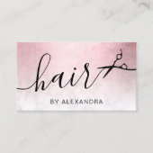 ピンクエレガントローズ金ゴールド大理石鋏ヘアリスト 名刺 (正面)