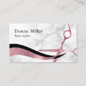 ピンクエレガントローズ金ゴールド大理石鋏ヘアリスト 名刺 (正面)