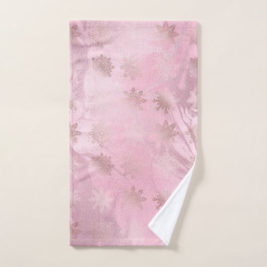 ピンクエレガントローズ金ゴールド大理石雪片パターン ハンドタオル (ハンドタオル)