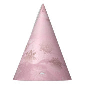 ピンクエレガントローズ金ゴールド大理石雪片パターン パーティーハット (左)