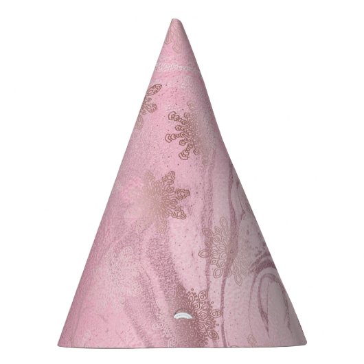 ピンクエレガントローズ金ゴールド大理石雪片パターン パーティーハット (右)