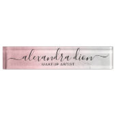 ピンクエレガントローズ金ゴールド白大理石化粧家 デスクネームプレート (正面)