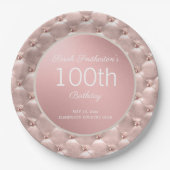 ピンクエレガントローズ金ゴールド100誕生日 ペーパープレート (正面)