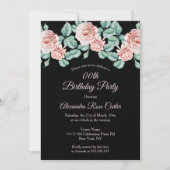 ピンクエレガントローズ黒フローラ誕生会 招待状 (正面)