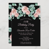 ピンクエレガントローズ黒フローラ誕生会 招待状 (正面/裏面)
