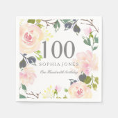 ピンクエレガントローズ100th誕生日パーティー スタンダードカクテルナプキン (正面)