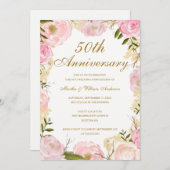 ピンクエレガントローズ50結婚周年 招待状 (正面/裏面)