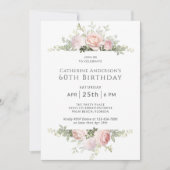 ピンクエレガントローズ60フェミニンth Birthday Party 招待状 (正面)