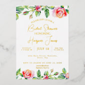 ピンクエレガントローズ&ゴールドフォイルブライダルシャワー 箔招待状 (正面)