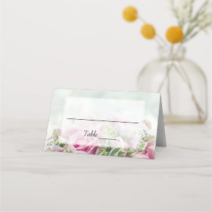 ピンクエレガントローズ&ピーニーバッドティール（緑がかった色）結婚ズ プレイスカード