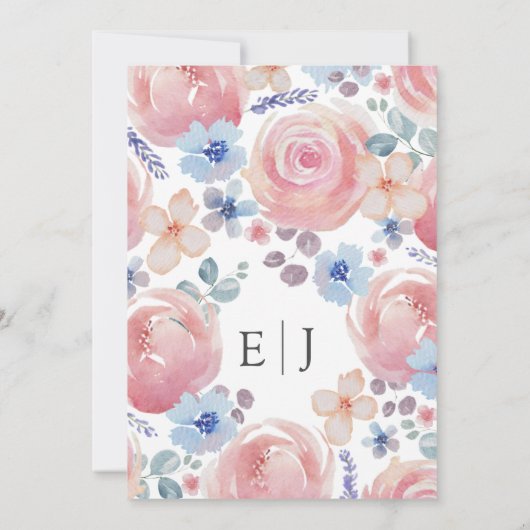 ピンクエレガントローズ&ラベンダーウォーター結婚カラー 招待状 (裏面)