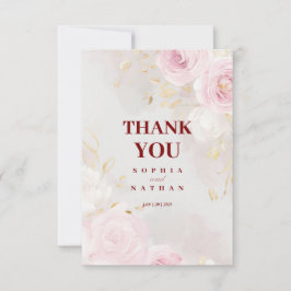 ピンクエレガントローズ&金ゴールドありがとう結婚カード サンキューカード