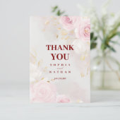ピンクエレガントローズ&金ゴールドありがとう結婚カード サンキューカード (スタンド正面)