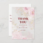 ピンクエレガントローズ&金ゴールドありがとう結婚カード サンキューカード (正面/裏面)