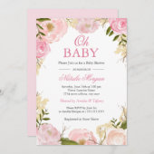 ピンクエレガントローズOHベビーシャワーカード 招待状 (正面/裏面)