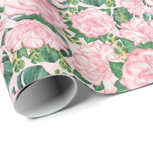 ピンクエレガントローゼアンドモンステラ葉フローラ ラッピングペーパー (ロールコーナー)