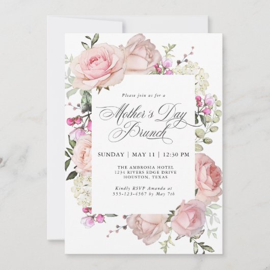 ピンクエレガントローゼマザーズデイブランチ 招待状 (正面)