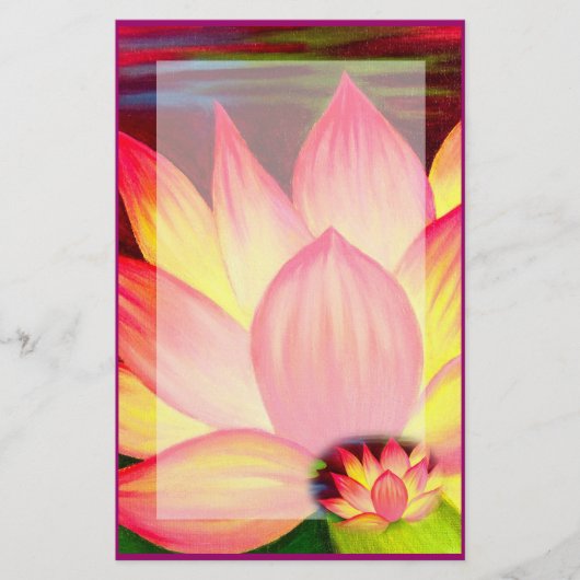ピンクエレガントロータスウォーターリリーフローラ 便箋 (正面)