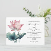 ピンクエレガントロータスフラワー結婚式招待状 招待状 (スタンド正面)