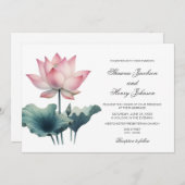 ピンクエレガントロータスフラワー結婚式招待状 招待状 (正面/裏面)