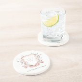 ピンクエレガントワイルドフラワーの水彩クレストモノグラム コースター (側面)