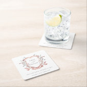 ピンクエレガントワイルドフラワーの水彩結婚紋 スクエアペーパーコースター (インサイチュ)