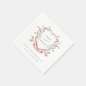 ピンクエレガントワイルドフラワーの水彩結婚紋 スタンダードカクテルナプキン (角)