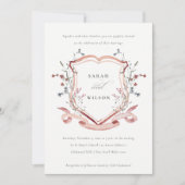 ピンクエレガントワイルドフラワーの水彩結婚紋 招待状 (正面)