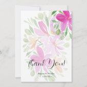 ピンクエレガントワイルドフラワーウォータカラーアート サンキューカード (正面)
