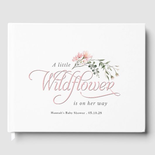 ピンクエレガントワイルドフラワーシンプル赤ちゃん女の子シャワー ゲストブック (正面)
