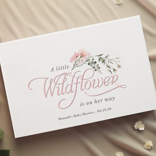 ピンクエレガントワイルドフラワーシンプル赤ちゃん女の子シャワー ゲストブック