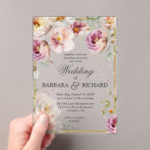 ピンクエレガントワイルドフラワーフローラウォーター結婚カラー アクリル招待状 (インサイチュ (ポータブル))