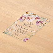 ピンクエレガントワイルドフラワーフローラウォーター結婚カラー アクリル招待状 (レイダウン)